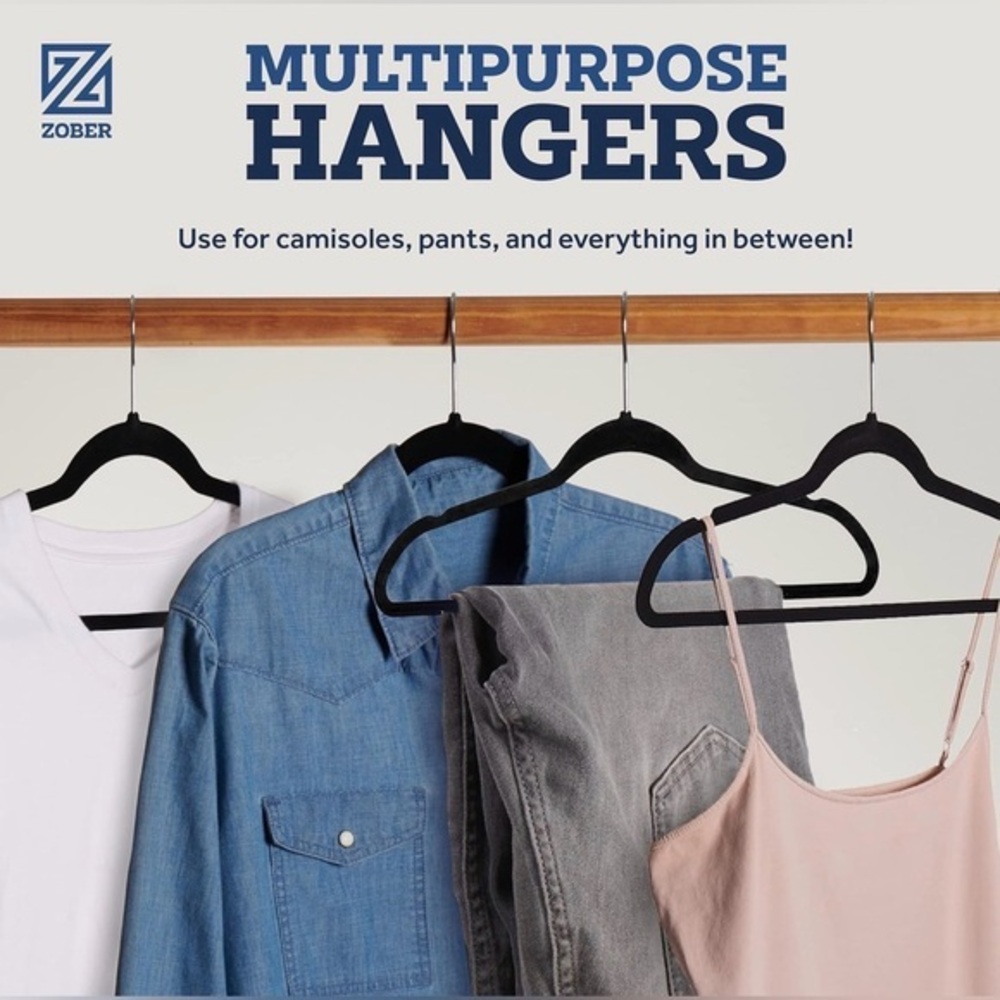 Zober Black Velvet Non-Slip Clothes Hangers | Slim Space-Saving | Box of 50